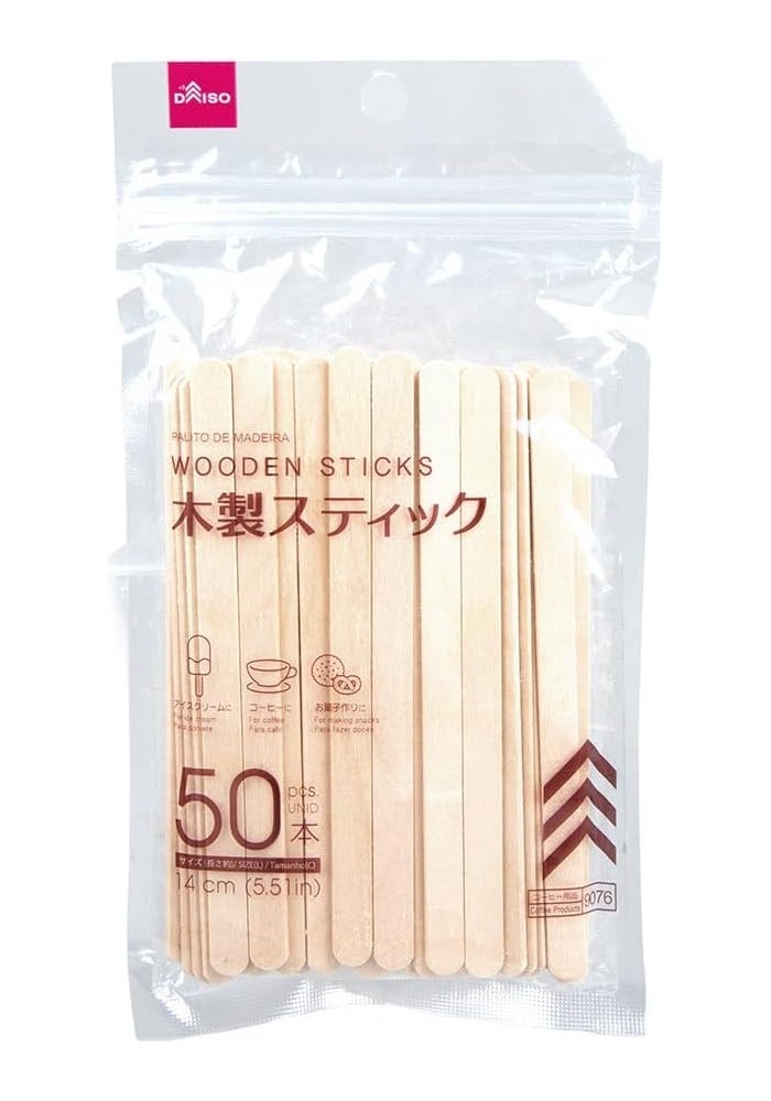 DAISO Wooden Sticks - Light Brown - 50 Pieces - 14 cm Craft & DIY Sticks - Image 2